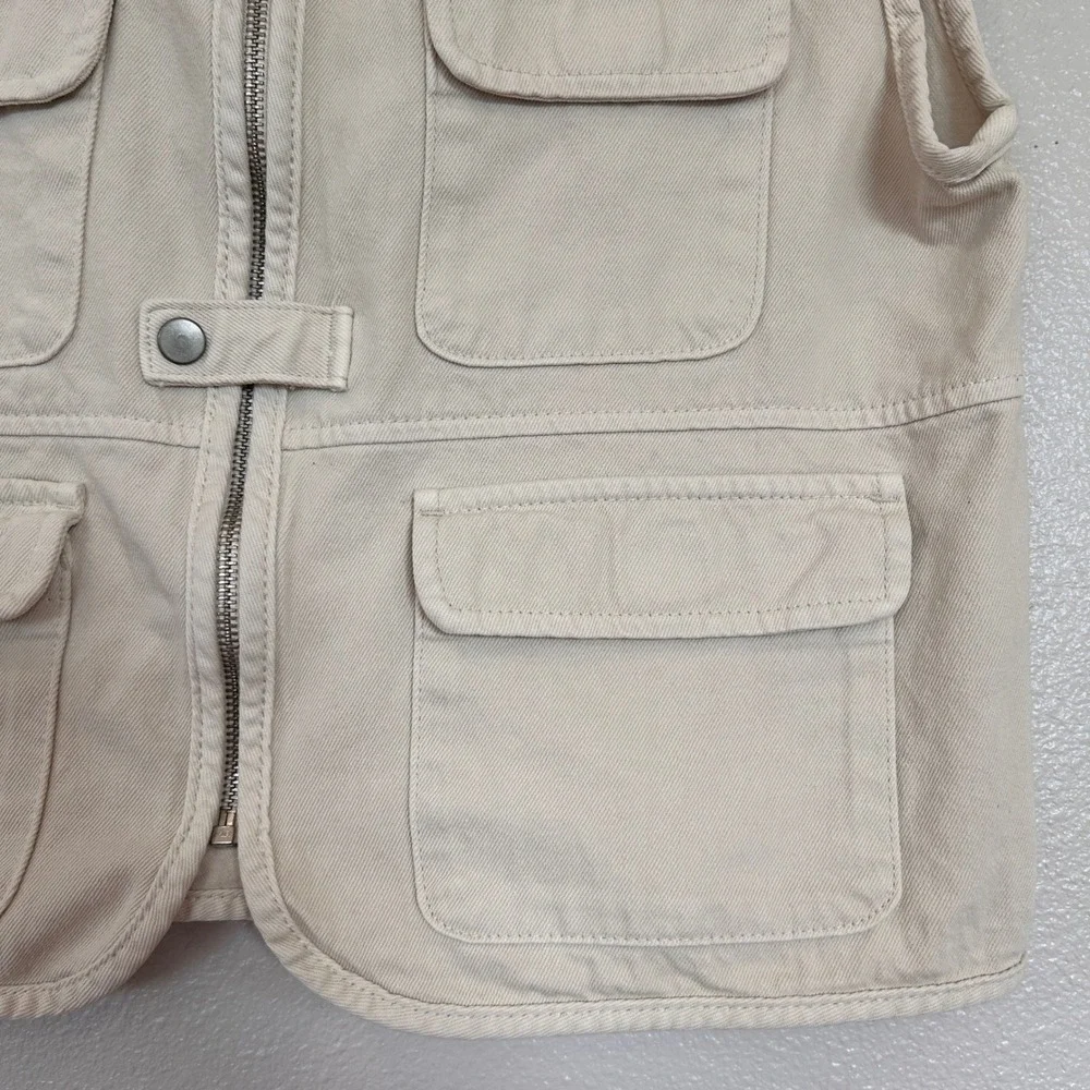H&M Divided Utility Vest Beige‎ Tan Cotton Zip Cargo Pocket Gorpcore Mens Small